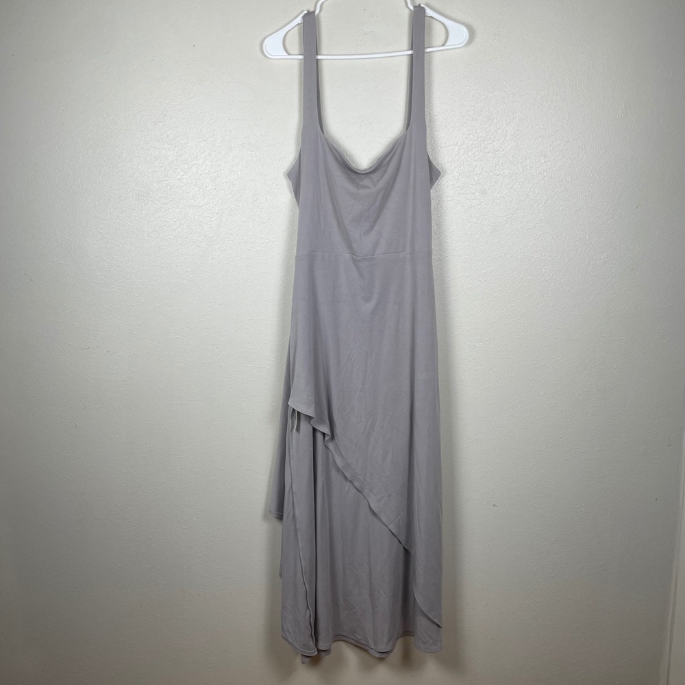 Wilfred Aritzia Womens 2XL Grey Cowl Neck Asymmetrical Tiered Midi Dress